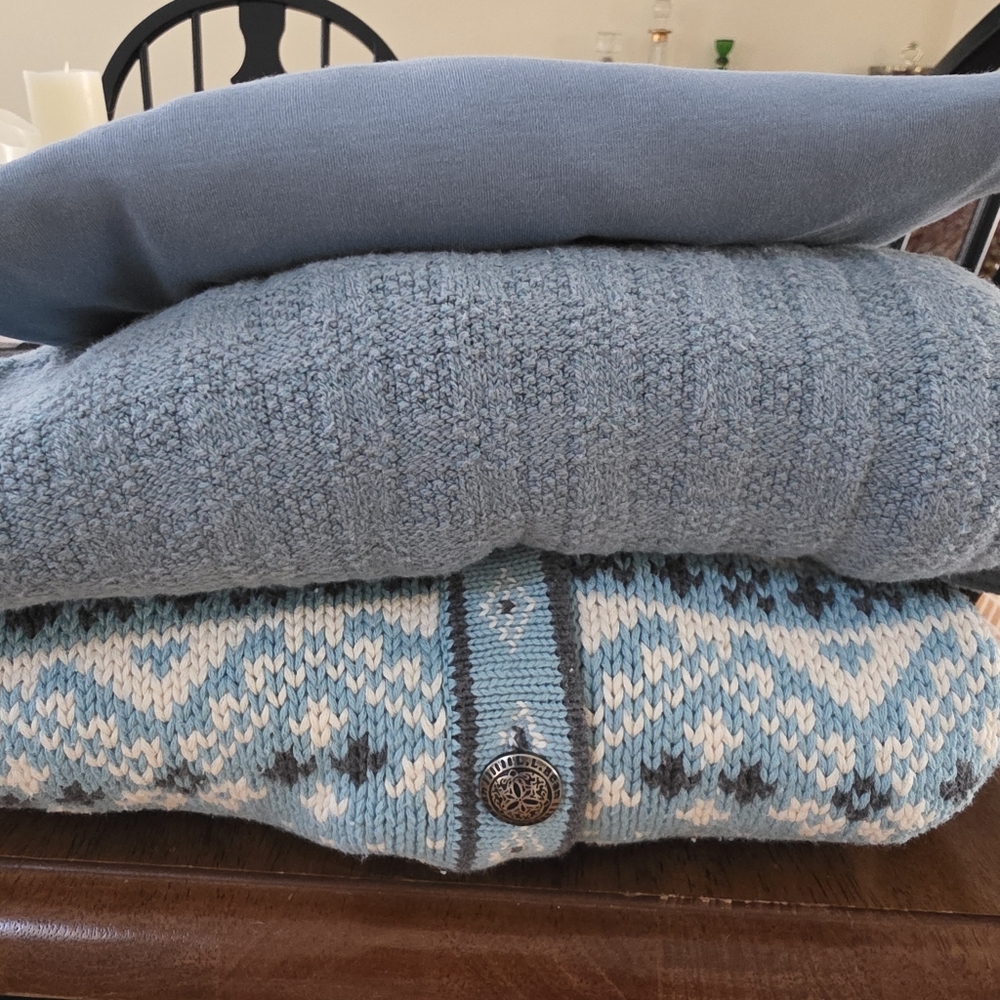 3 Piece Teal LL Bean Blue Themed Sweater Turtle Neck Bundle Lot